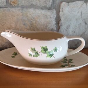 Greenbrier Green Ivy Gravy Boat & Underplate Paden City Pottery Mid-Century MCM